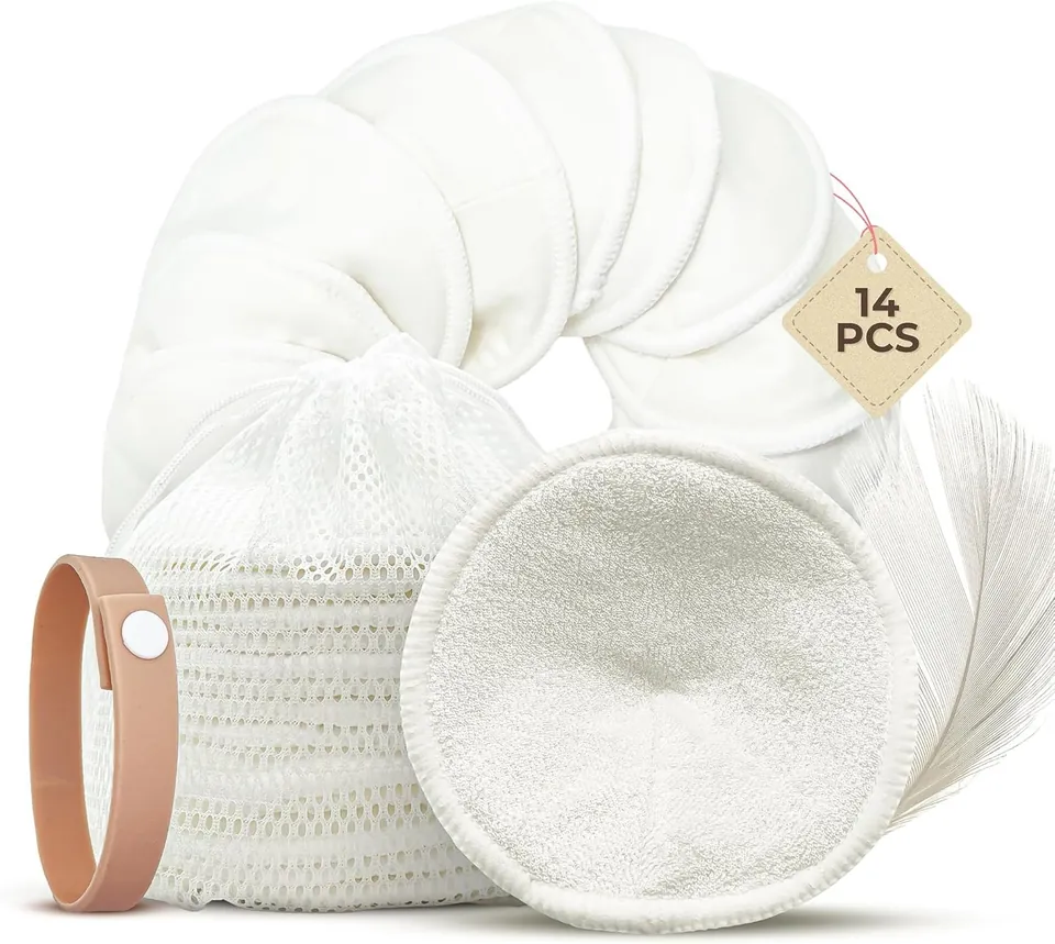 Lot de 14 coussinets d'allaitement lavables en bambou avec filet de lavage et bracelet